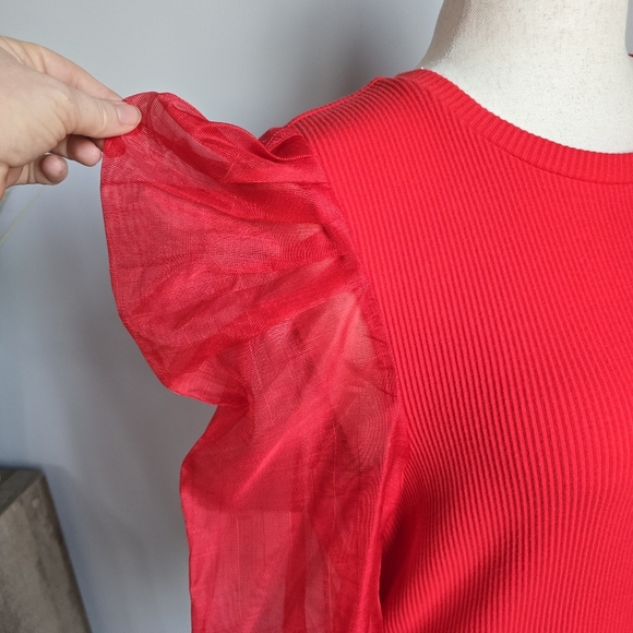 Anthropologie, New, Dolan Organza Red Puff Sleeve Top Blouse, Size XL - Picture 7 of 14